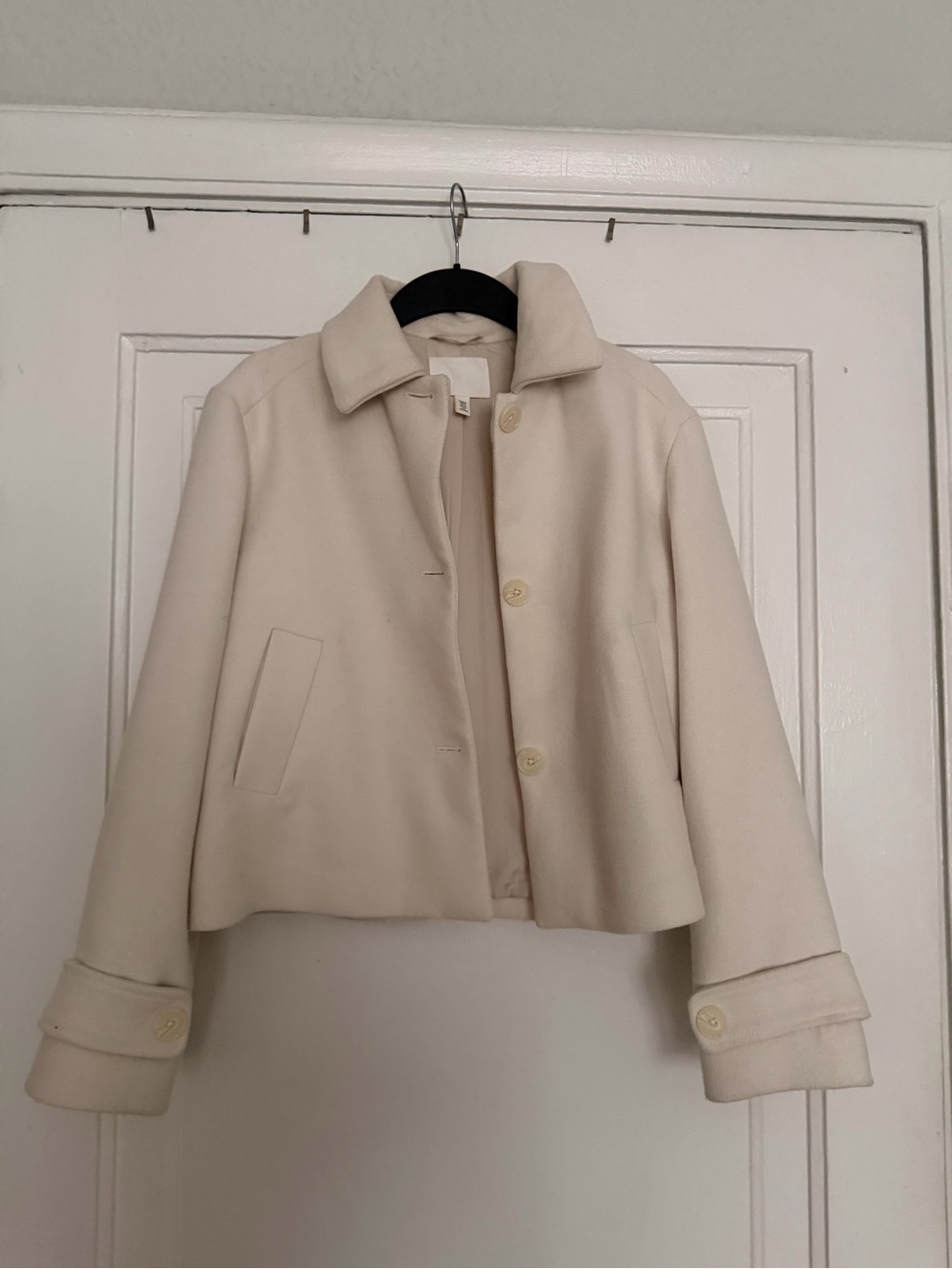 H&M Cream Cropped Button-Up Pea Coat